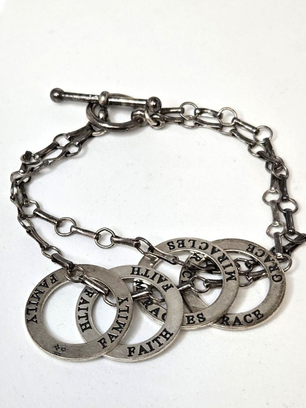 Charm Bracelet, .925 Silver — Family, Faith, Miracles, Grace